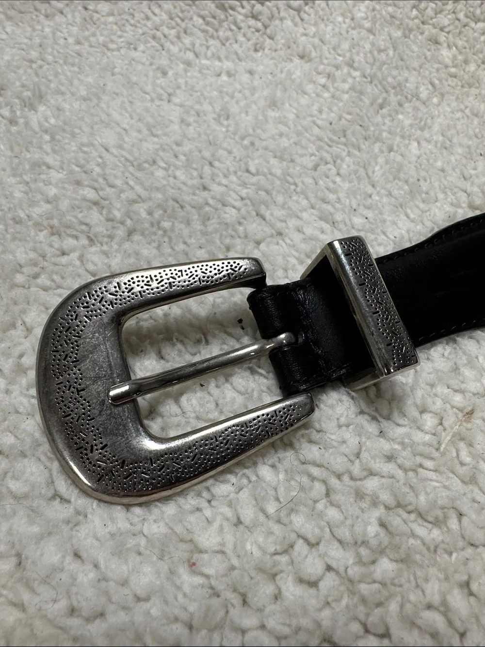 Kingston(?) Leather Western Belt, Silver Tone Ornate Conches, Buckle & Tip 58